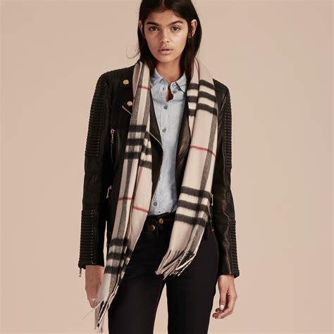 burberry giant check cashmere scarf stone check with red coat|Burberry cashmere scarf outlet.